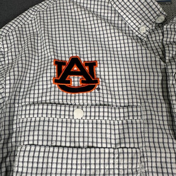 Auburn Tigers Columbia PFG Mens Medium Navy White Plaid Super Tamiami Button Up - Picture 2 of 8